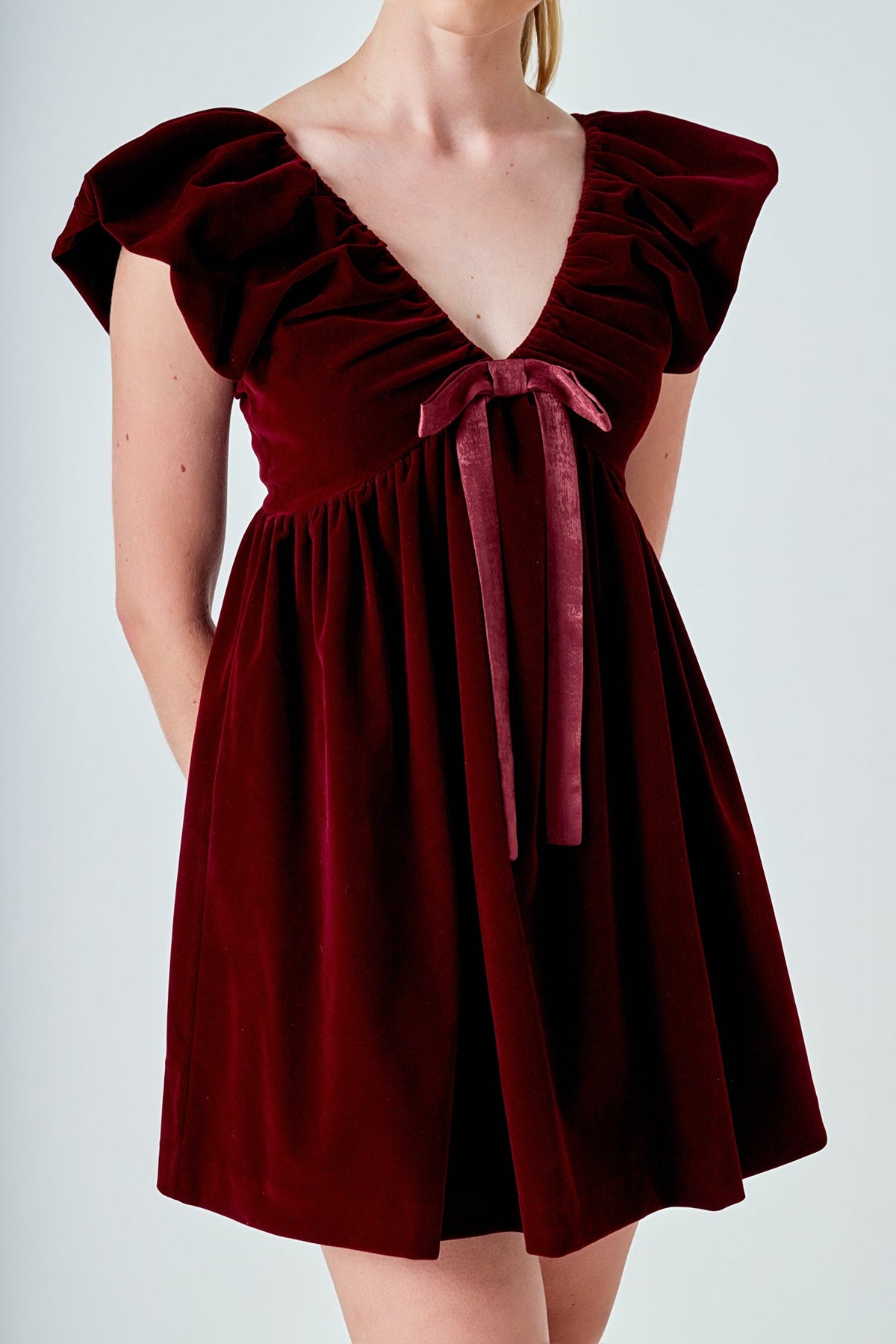 ENDLESS ROSE - Velvet Satin Bow Mini Dress - DRESSES available at Objectrare