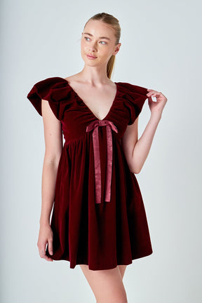 ENDLESS ROSE - Velvet Satin Bow Mini Dress - DRESSES available at Objectrare