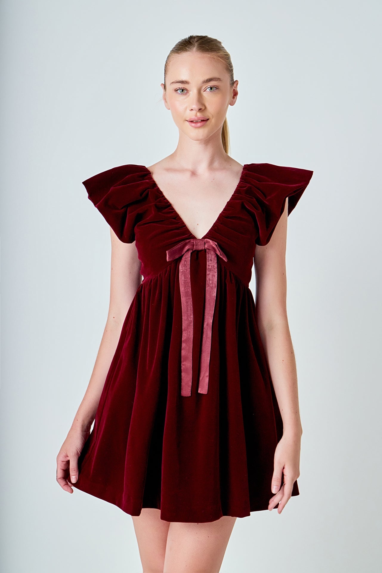 Velvet Satin Bow Mini Dress Velvet Satin Bow Mini Dress