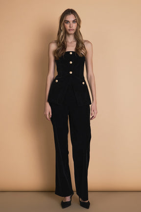 ENDLESS ROSE - Velvet Strapless Buttoned Long Top - TOPS available at Objectrare
