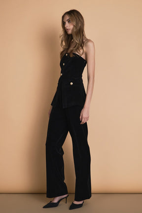 ENDLESS ROSE - Velvet Strapless Buttoned Long Top - TOPS available at Objectrare