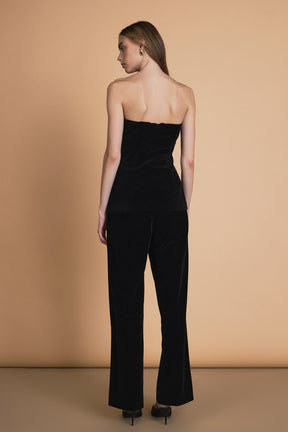 ENDLESS ROSE - Velvet Strapless Buttoned Long Top - TOPS available at Objectrare