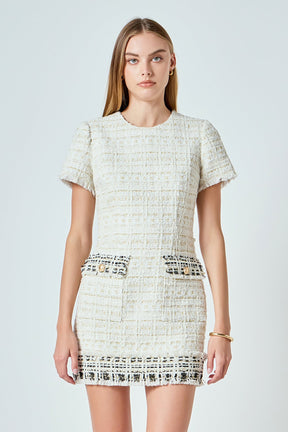 ENDLESS ROSE - Tweed Fringed Mini Dress - DRESSES available at Objectrare