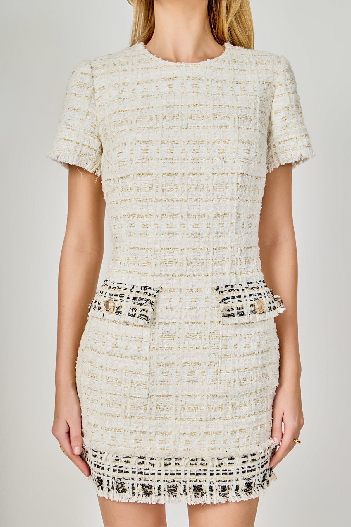 ENDLESS ROSE - Tweed Fringed Mini Dress - DRESSES available at Objectrare