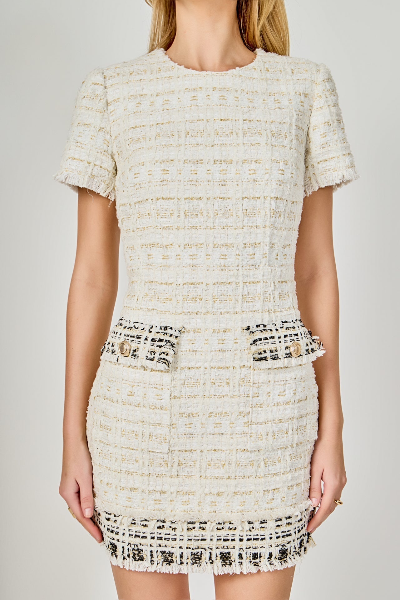 ENDLESS ROSE - Tweed Fringed Mini Dress - DRESSES available at Objectrare