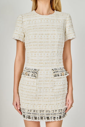 ENDLESS ROSE - Tweed Fringed Mini Dress - DRESSES available at Objectrare