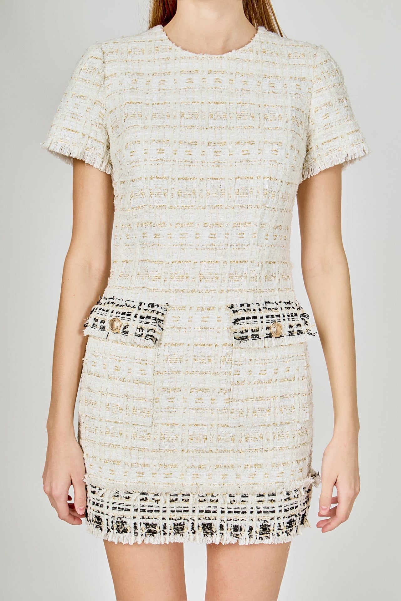 ENDLESS ROSE - Tweed Fringed Mini Dress - DRESSES available at Objectrare