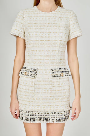 ENDLESS ROSE - Tweed Fringed Mini Dress - DRESSES available at Objectrare
