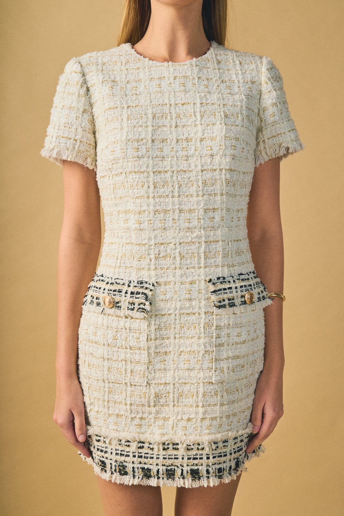 ENDLESS ROSE - Tweed Fringed Mini Dress - DRESSES available at Objectrare