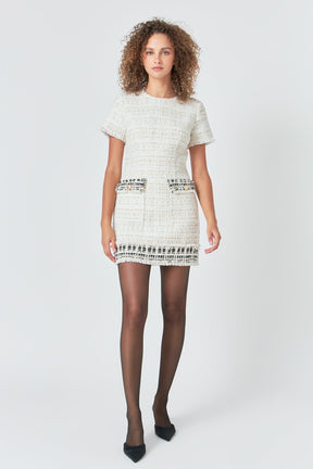 ENDLESS ROSE - Tweed Fringed Mini Dress - DRESSES available at Objectrare