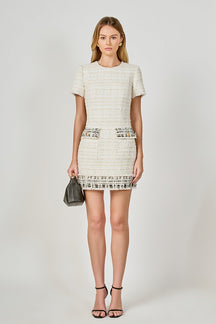 ENDLESS ROSE - Tweed Fringed Mini Dress - DRESSES available at Objectrare