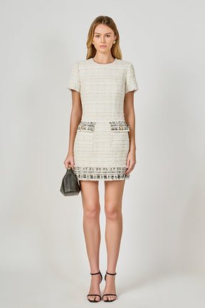 ENDLESS ROSE - Tweed Fringed Mini Dress - DRESSES available at Objectrare