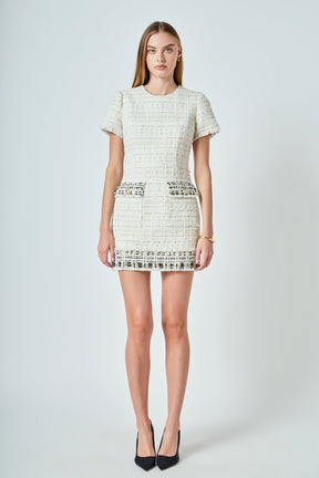 ENDLESS ROSE - Tweed Fringed Mini Dress - DRESSES available at Objectrare