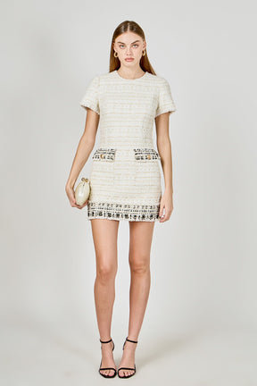 ENDLESS ROSE - Tweed Fringed Mini Dress - DRESSES available at Objectrare