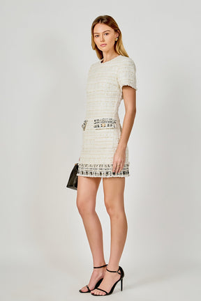 ENDLESS ROSE - Tweed Fringed Mini Dress - DRESSES available at Objectrare