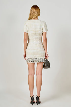 ENDLESS ROSE - Tweed Fringed Mini Dress - DRESSES available at Objectrare