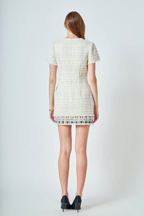 ENDLESS ROSE - Tweed Fringed Mini Dress - DRESSES available at Objectrare