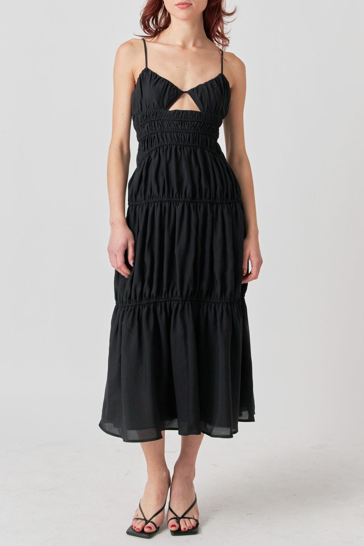 Cut Out Gathered Midi Dress