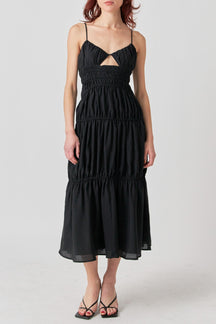 Cut Out Gathered Midi Dress