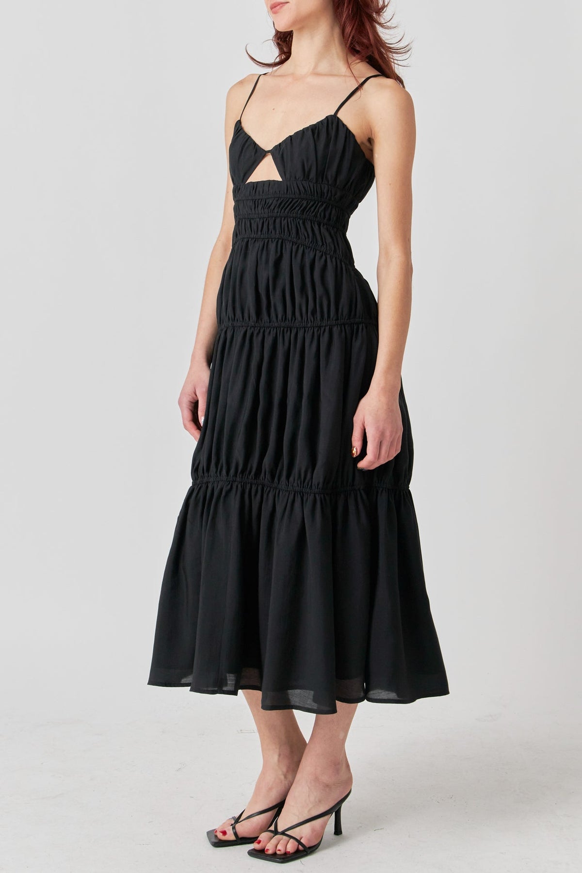 Cut Out Gathered Midi Dress