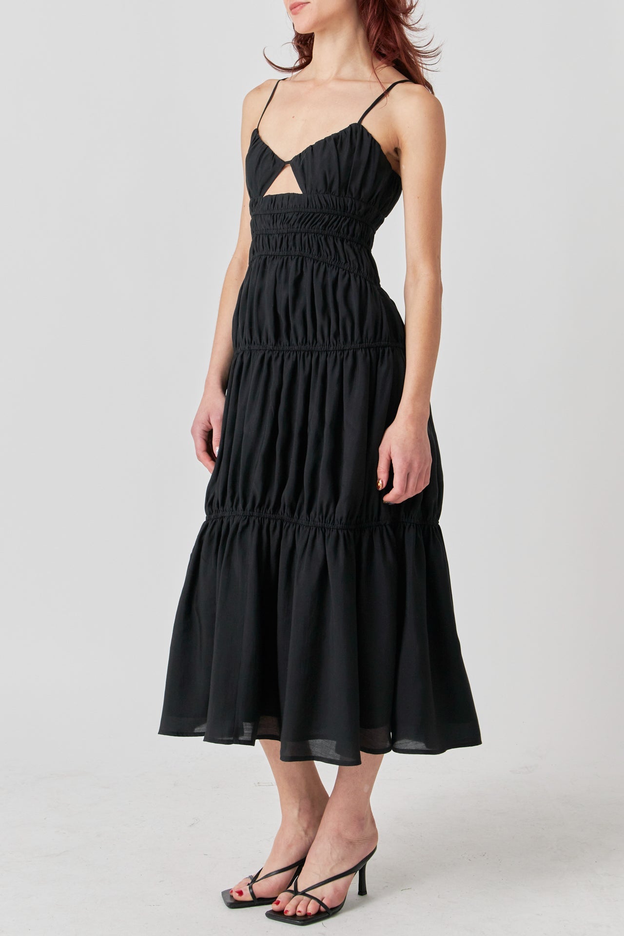 Cut Out Gathered Midi Dress