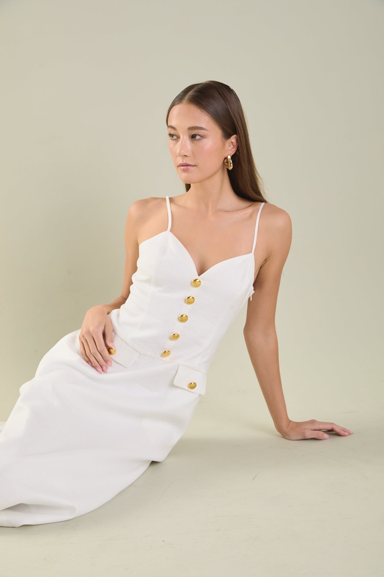 ENDLESS ROSE - Endless Rose - Gold Buttons Linen Midi Dress - DRESSES available at Objectrare