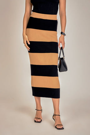 Striped Knit Midi Skirt