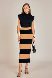 ENGLISH FACTORY - Striped Knit Midi Skirt - SKIRTS available at Objectrare