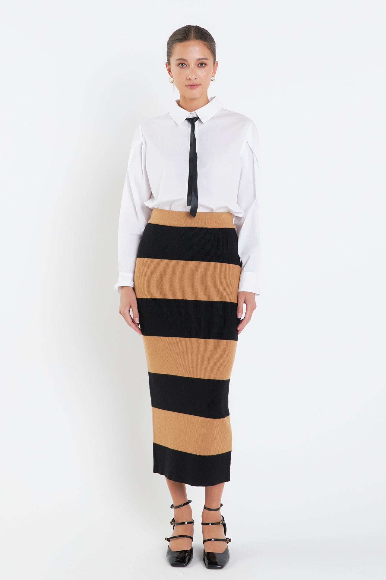 ENGLISH FACTORY - Striped Knit Midi Skirt - SKIRTS available at Objectrare