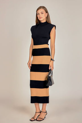 ENGLISH FACTORY - Striped Knit Midi Skirt - SKIRTS available at Objectrare