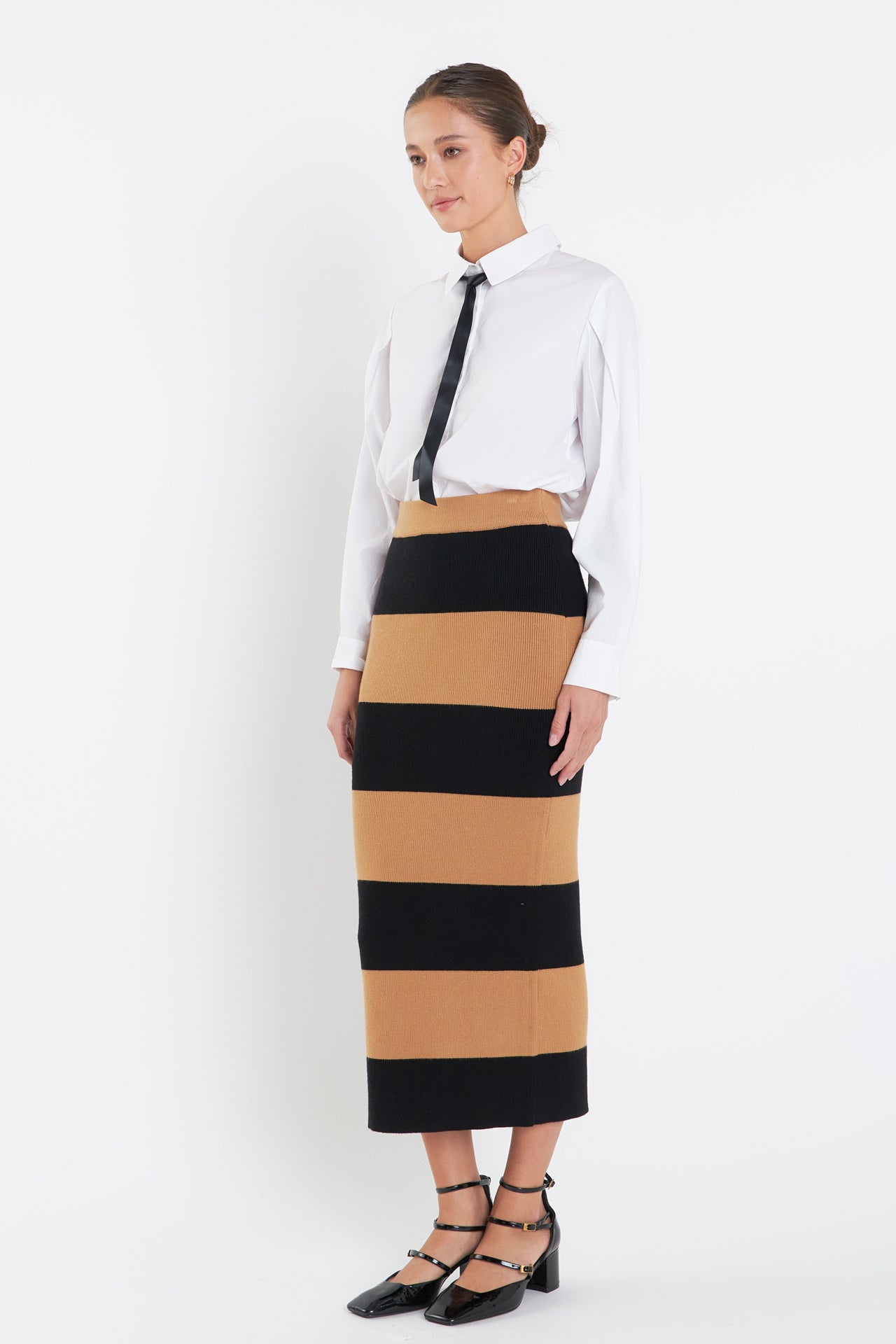 ENGLISH FACTORY - Striped Knit Midi Skirt - SKIRTS available at Objectrare