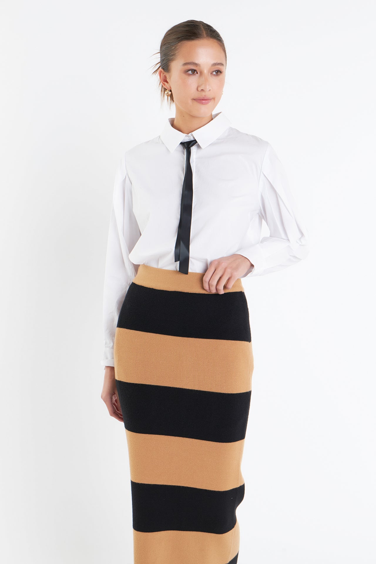 ENGLISH FACTORY - Striped Knit Midi Skirt - SKIRTS available at Objectrare