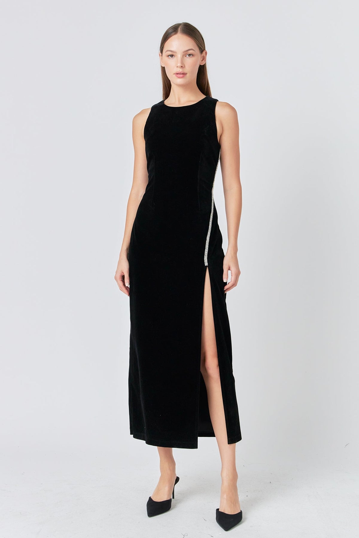 ENDLESS ROSE - Jewel Trim Maxi Velvet Dress - DRESSES available at Objectrare