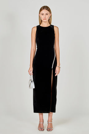 ENDLESS ROSE - Jewel Trim Velvet Maxi Dress - DRESSES available at Objectrare