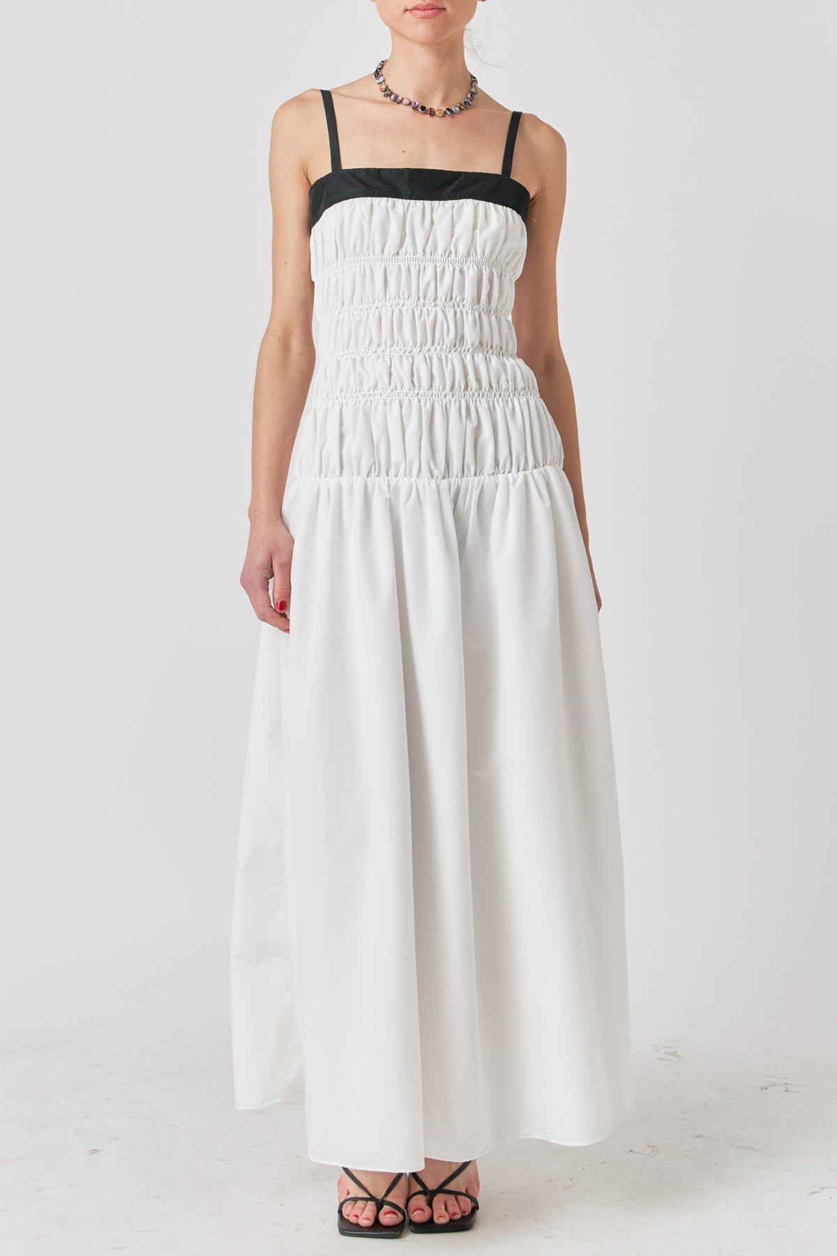 Smocked Taffeta Maxi Dress