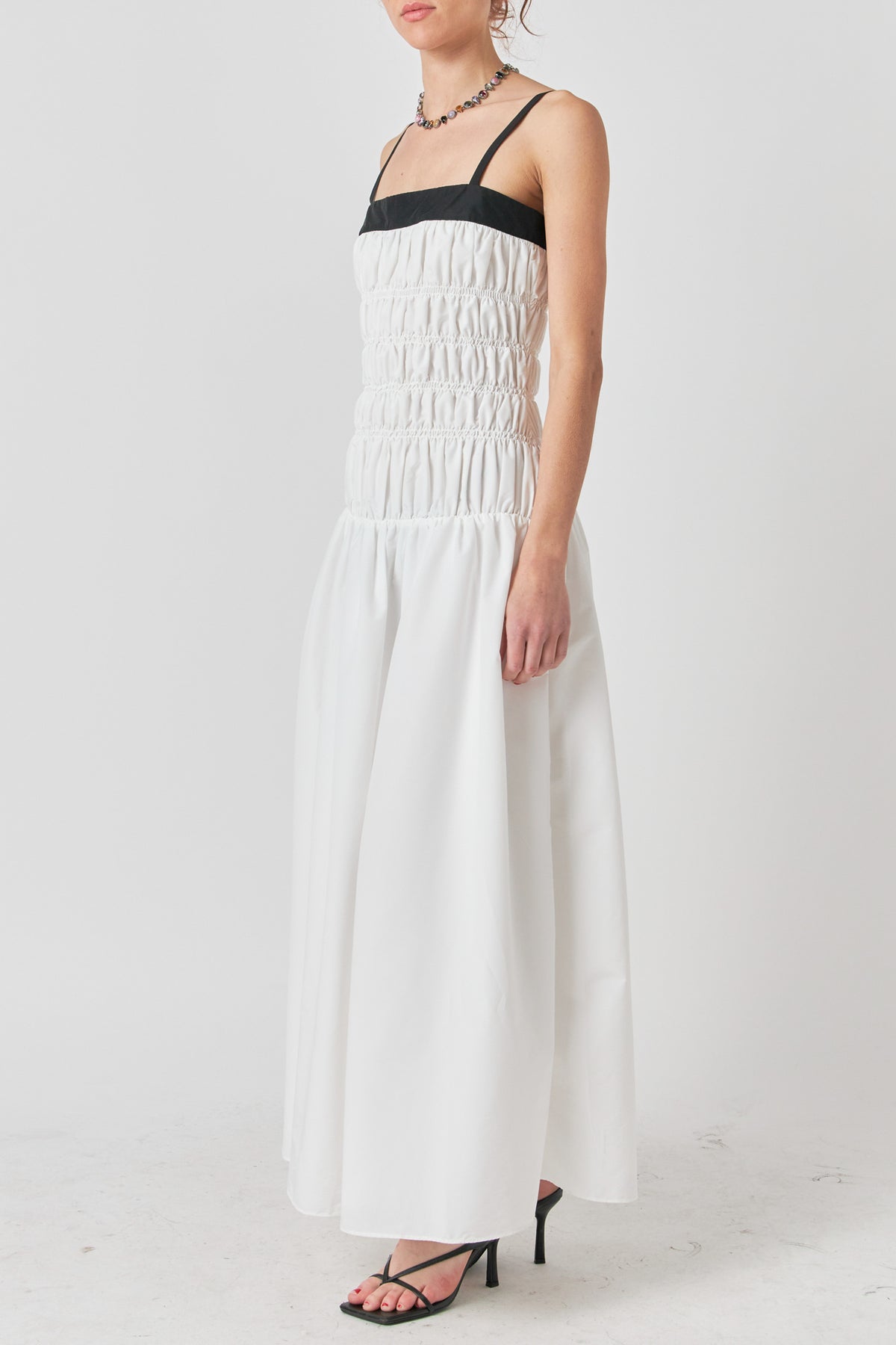 Smocked Taffeta Maxi Dress