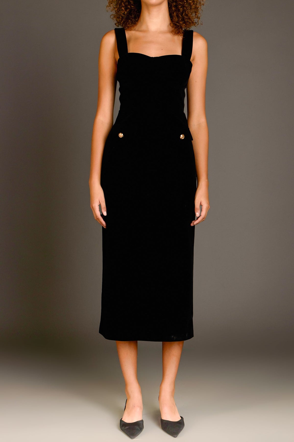 ENDLESS ROSE - Buttoned Velvet Midi Dress - DRESSES available at Objectrare