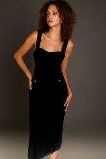 ENDLESS ROSE - Buttoned Velvet Midi Dress - DRESSES available at Objectrare