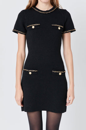 ENDLESS ROSE - Chain Trimmed Short Sleeve Sweater Dress - DRESSES available at Objectrare