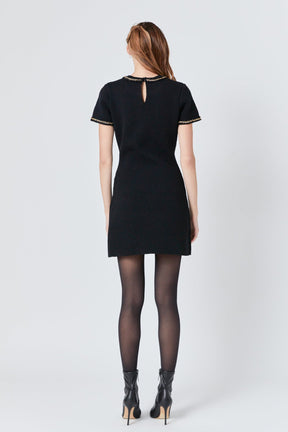 ENDLESS ROSE - Chain Trimmed Short Sleeve Sweater Dress - DRESSES available at Objectrare