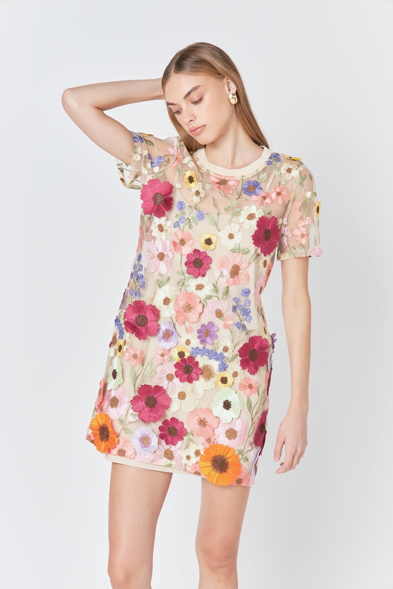 ENDLESS ROSE - Floral Applique Mini Dress - DRESSES available at Objectrare