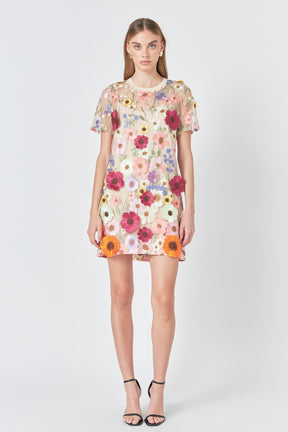 ENDLESS ROSE - Floral Applique Mini Dress - DRESSES available at Objectrare