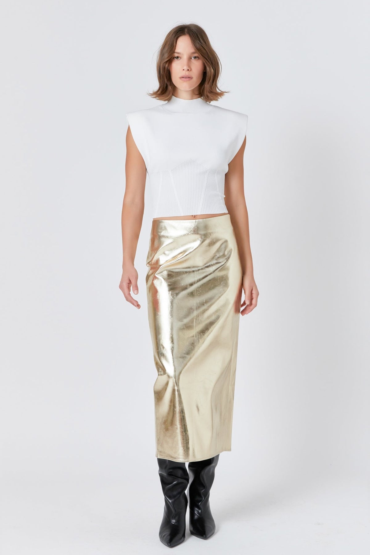 ENDLESS ROSE - Printed Foil Faux Leather Maxi Skirt - SKIRTS available at Objectrare