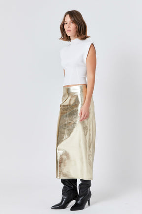 ENDLESS ROSE - Printed Foil Faux Leather Maxi Skirt - SKIRTS available at Objectrare