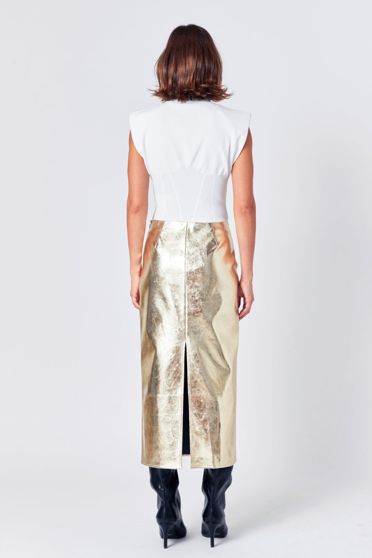 ENDLESS ROSE - Printed Foil Faux Leather Maxi Skirt - SKIRTS available at Objectrare