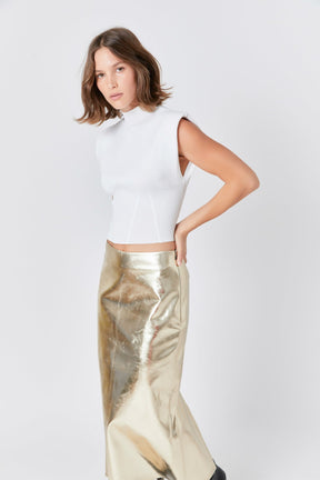 ENDLESS ROSE - Printed Foil Faux Leather Maxi Skirt - SKIRTS available at Objectrare