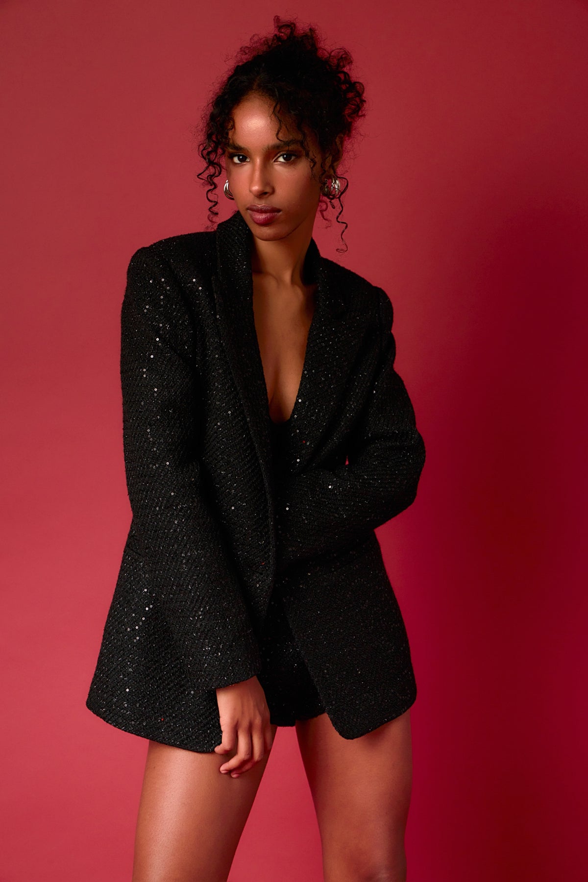 ENDLESS ROSE - Tweed Sequins Blazer - BLAZERS available at Objectrare