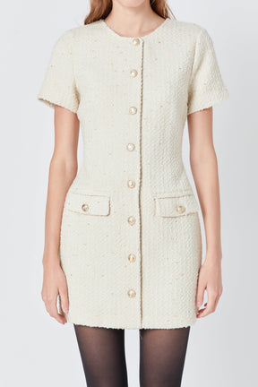 Endless Rose - Tweed Buttoned Mini Dress IVORY / S Endless Rose - Tweed Buttoned Mini Dress IVORY / S
