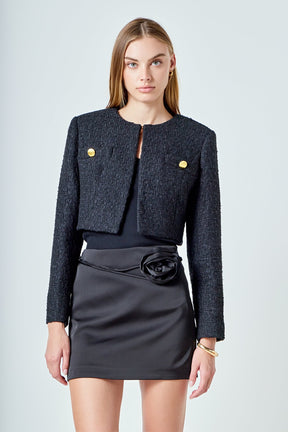 Cropped Buttoned Tweed Jacket