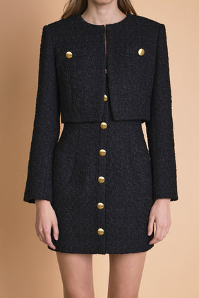 ENDLESS ROSE - Endless Rose - Cropped Buttoned Tweed Jacket - JACKETS available at Objectrare